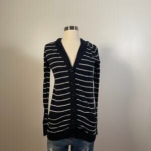 Vince • Navy and White Striped Button Cardigan